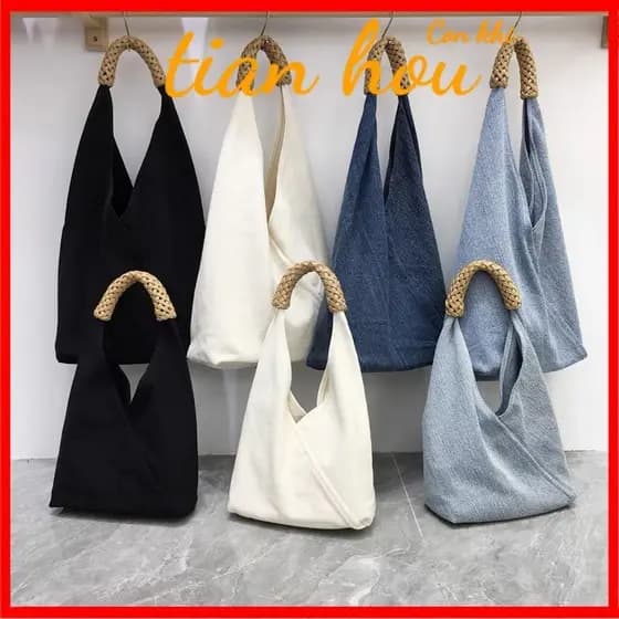 Saco de Verão Triangular de Lona de Denim Saco Feminino Estilo Minimalista em Tecido Saco Portátil de Um Ombro Alto OHHO