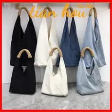 Saco de Verão Triangular de Lona de Denim Saco Feminino Estilo Minimalista em Tecido Saco Portátil de Um Ombro Alto OHHO