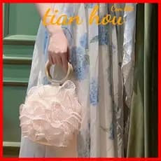 Bolsa de Onda Pregueada de Malha Rosa Pequena Redonda Novo Estilo Chinês Estilo Chinês Cheongsam Matching Handbag X6LQ