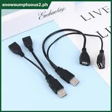1Pc 15/30cm Plugue Macho Para 2 Fêmea Soet USB 2.0 Linha De Extensão Cabo De Dados Adaptador De Alimentação Conversor Di