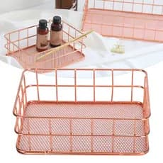 keaostore Cesta De Armazenamento De Mesa Em Ouro Rosa Grade De Metal Frutas Roupas Organização