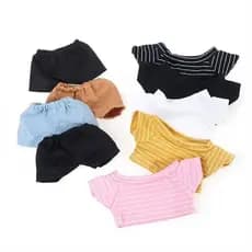 BLUEVELVETQW Roupas Para Bonecas Acessórios Lindas Listras Camiseta Manga Curta Calça De Boneca Branca Preta