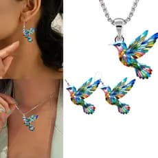 Acrílico Ciano-Azul Beija-Flor Pássaros Colar Pingente Brincos Balançar Conjuntos De Jóias Para Mulheres Charme Presente