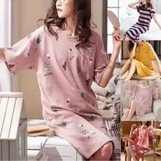 Camisola Feminina Pijamas Manga Curta Divertida Impressão Sleepdress Solto Confortável Sleepshirts