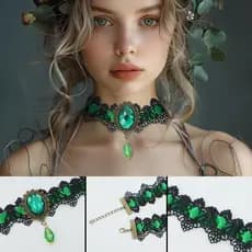 Gargantilha De Renda Preta Colar Gótico Com Cristal Para Mulheres Fantasia De Festa De Halloween Grossa Vintage
