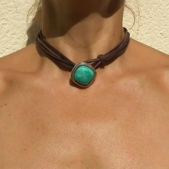Boho Colares Corda De Couro Turquesa Colar Multi-Camada Hippie Jóias Para Presentes Femininos