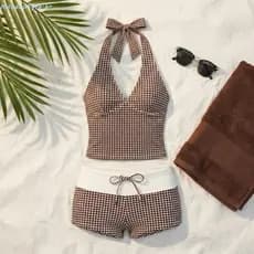 MXBEAUTYFE Biquíni De Duas Peças , Conjunto De Roupa De Banho Listrada Y2k Com Gola Halter , Roupas De Praia Slim Fit