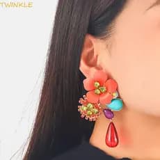 Brincos Longos De Gota De Água TWINKLEO , De Flor De Resina Boêmia Vintage Femininos De Contas Multicamadas