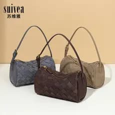 Bolsa cilíndrica tecida de camurça fosca Bolsa feminina nas axilas Bolsa mensageiro de ombro
