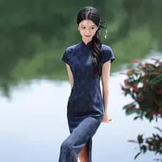 Método antigo Cheongsam novo estilo chinês High-End jovem Retro melhorado vestido azul feminino verão