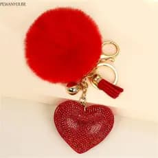 PEWANYDI Pompom Chaveiros Moda Meninas Enfeites Embalagem Decoração Para Bolsas Femininas Strass Coração