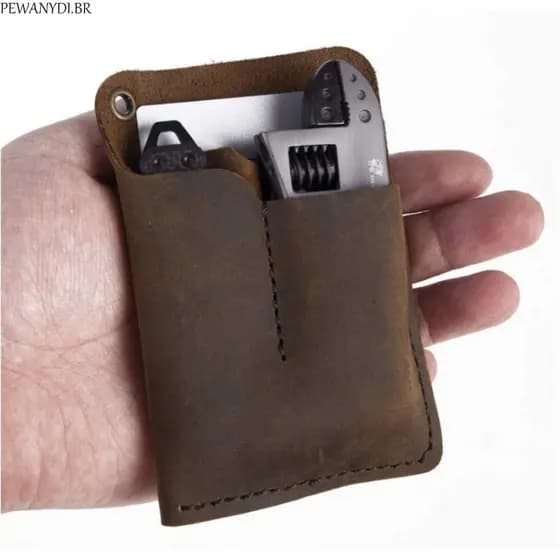Bolsa Para Ferramentas Ao Ar Livre PEWANYDI , Organizador EDC De Couro Preto/Marrom Genuíno , Bolso Feito À Mão