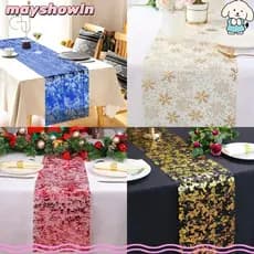 Corredor De Mesa MAYSHOWLN , Fino Metálico Brilhante De Natal , Toalha Com Bandeira De Rolo De Malha De Folha