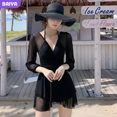 Maiô feminino saia de uma peça estilo cobrindo carne mais magro olhar renda manga comprida seios pequenos reunindo S