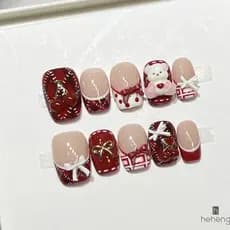 10 Pçs Unhas Artificiais Cereja Urso Pintado À Mão Vermelho Falsas Acrílico Confortável Leve