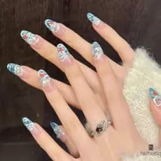 10 Pcs Unhas Postiças Olho De Gato Azul-Prensa Magnética Gradiente Onda Oceano Em Para Mulher