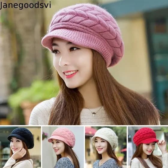 Boina Gorro De Lã Tricotado Feminino Chapéu De Abóbora Felpudo Boné Aba Curta Outono Inverno Quentinhomoda