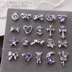 5 pçs prata roxo diamante Manicure acessórios luz luxo tridimensional arco amor urso cruz decoração de unhas
