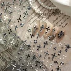 TENSOR Cross-Border M-1428 Carimbo em relevo Cruz Preto Branco Adesivo de Manicure