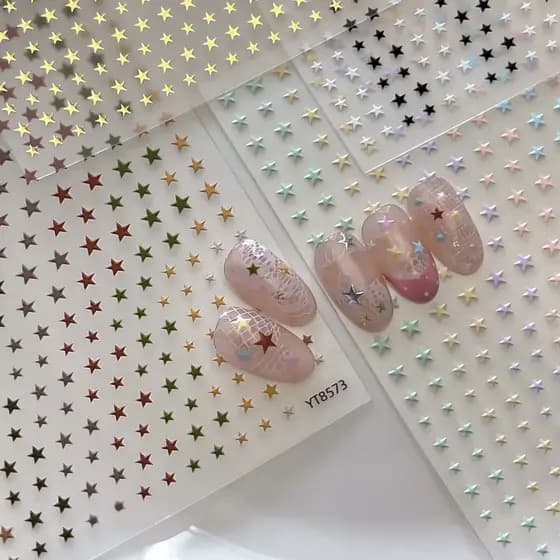 Cor transfronteiriça Macaron Mini pequena estrela de cinco pontas Manicure em relevo bonito preto branco estrela adesivo