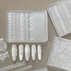 Molde de Silicone de renda para manicure, tridimensional, rosa, flor em relevo, decoração de unhas, pequenos acessórios,