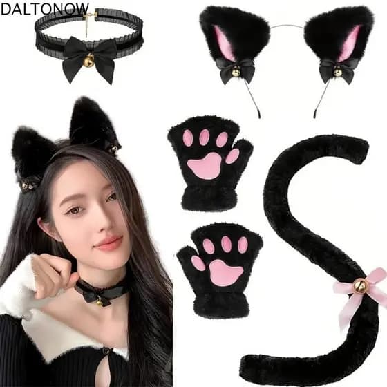 Conjunto De Faixa De Cabeça Com Orelhas De Gato DALTONOW , Chapéu Para Cosplay Laço De Mulher , Luvas Jk De Pelúcia Hall