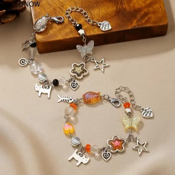 Pulseira DALTONOW Casal Bestie , Estrela Oca Linda Lua Sol , Gatinho De Desenho Animado Punk Dia Dos Namorados