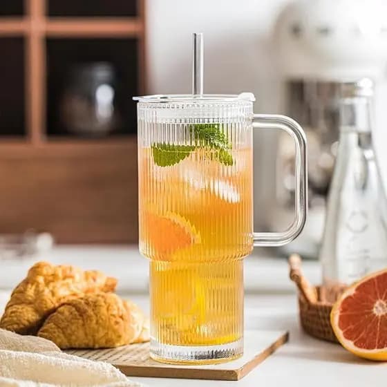 Copo De Água De Vidro Vertical De Grande Capacidade De 26 Onças Com Tampa E Canudo , Caneca Moderna Para Bebidas Quentes