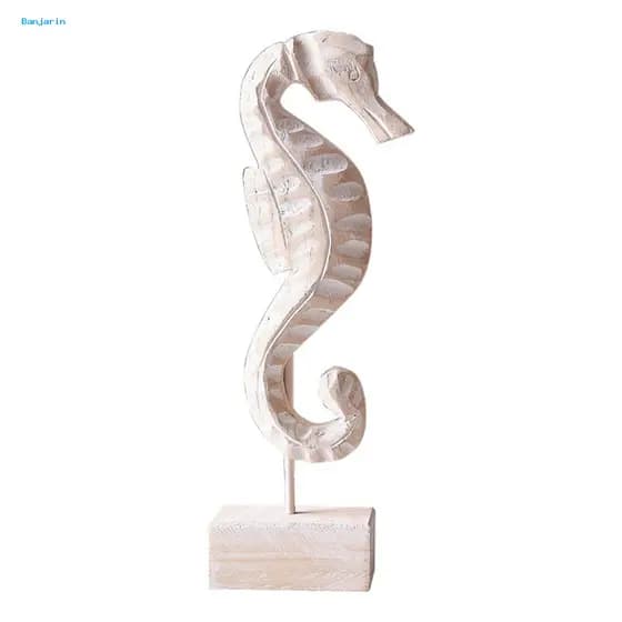 HOT Conjunto De Estatuetas De Praia Náuticas Feitas À Mão Em Madeira – Decoração De Mesa De Cavalo Marinho Com Concha De