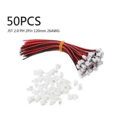 50 Conjuntos Mini Micro JST 2.0 PH Conector De 2 Pinos Com Cabos De Fios 120MM 26AWG