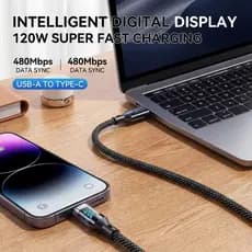zzz Cabo De Dados Trançado Reforçado USB Para Tipo C Com Display De Energia