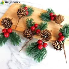 MAYSHOWX1 Pinhas Artificiais para Decoração Natal - 1/2/10 Peças DIY para Guirlandas e Arranjos Florais