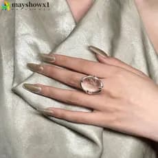 MAYSHOWX1 Anel Aberto , De Cristal Em Tom Prateado Branco Garra Minimalista Ajustável Com Design