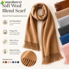 MAYSHOWX1 Lenço Longo , Textura Macia 200x70cm Com Franjas , Mistura De Lã Acabamento Em Envoltório Quente De Xale
