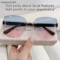ming Óculos De Sol Vintage Sem Aro Gradiente Feminino UV400 Tons De Moda Moldura [COD]