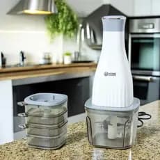 Triturador de Alimentos 4em1 Processador Moedor Elétrico Carnes, Legumes, Temperos Potente 250w com 4 potes