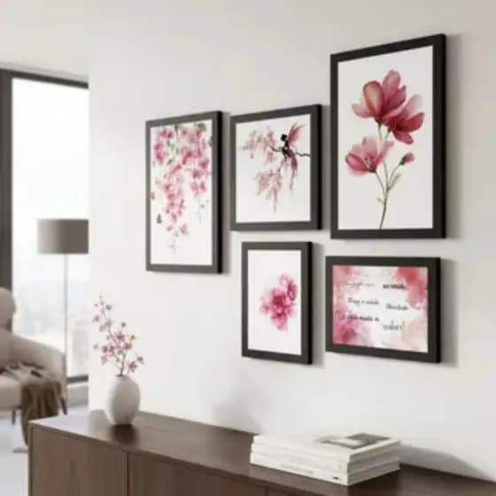 Kit Quadros Decorativos Fada Flores Frase Motivacional Para Sala Quarto Cozinha Hall