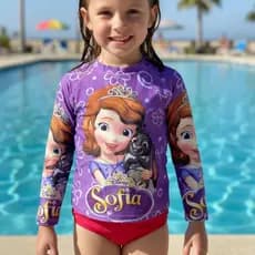 Kit Biquíni Infantil Blusa Manga Longa + Calcinha Praia Piscina Natação