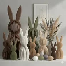 Trio Coelhos Decoração de Páscoa Minimalista Adorno Enfeite para Catálogos de Fotos Profissional Estatueta Presente