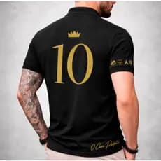 Camiseta Polo Masculina Preta Premium Número 10 Dourado – Estilo Luxo Streetwear Futebol Casual Padrao Moda Masculina