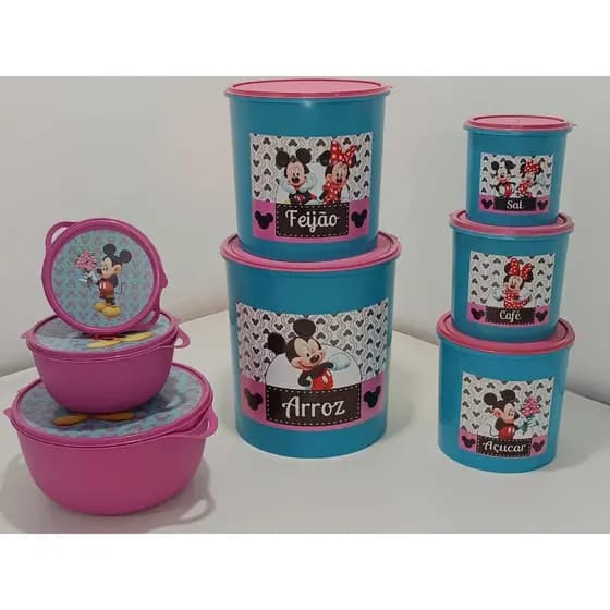 JOGO COM 5 POTES DE MANTIMENTOS + 3 POTES MULTIUSO MINNNIE & MICKEY