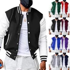 Jaqueta de Beisebol Masculina, Jaqueta Bomber Forrada de Lã, Casacos Casuais Clássicos de Corte Solto para Outono e Inve