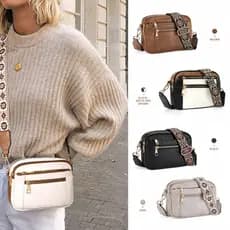 Bolsa Mensageiro Feminina PU De Ombro Cor Bloqueada Quadrada Multifuncional Alça Ajustável