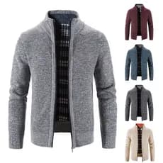 Cardigã de malha masculino, cardigã quente de manga comprida para outono e inverno, suéter grosso casual com gola alta p