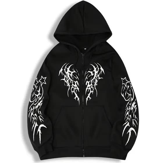 Moletom Masculino Gótico com Zíper e Padrão Escuro, Jaqueta Casual Resistente para Outono/Inverno, Estilo Retrô Urbano