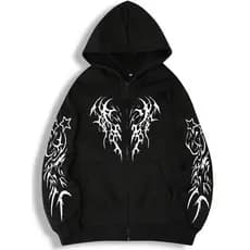 Moletom Masculino Gótico com Zíper e Padrão Escuro, Jaqueta Casual Resistente para Outono/Inverno, Estilo Retrô Urbano