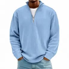 Camisola com Capuz Masculina Nova para Outono Inverno, Casual, com Gola Alta, em Corduroy, Camisa Polo Masculina de Mang