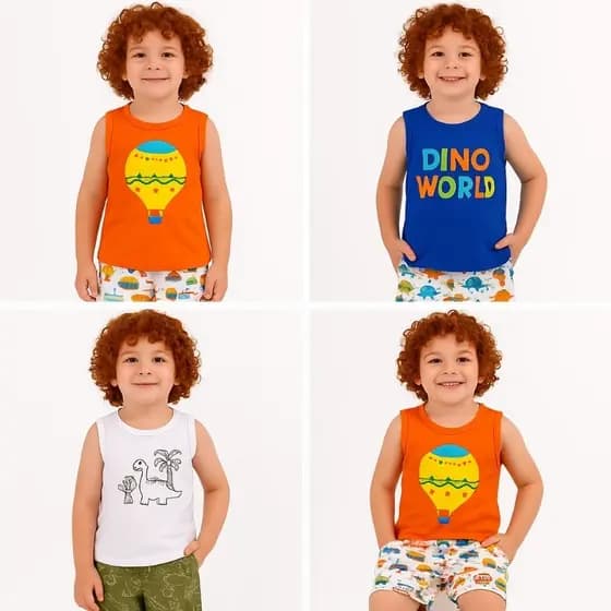 Conjunto Infantil Menino | Regata Algodão + Bermuda Tactel com Bolso | 1 ao 8 Anos