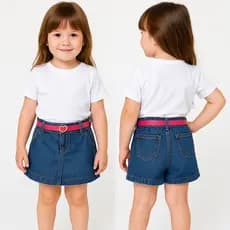 Short Saia Jeans Infantil com Cinto e Elástico na Cintura 💖 Confortável e Estilosa – 1 a 8 Anos