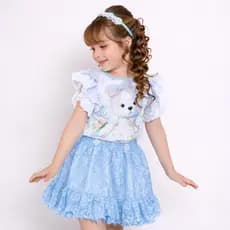 Conjunto Infantil Menina Princesa 3 Peças | Saia + Blusa + Tiara | 2 a 10 anos